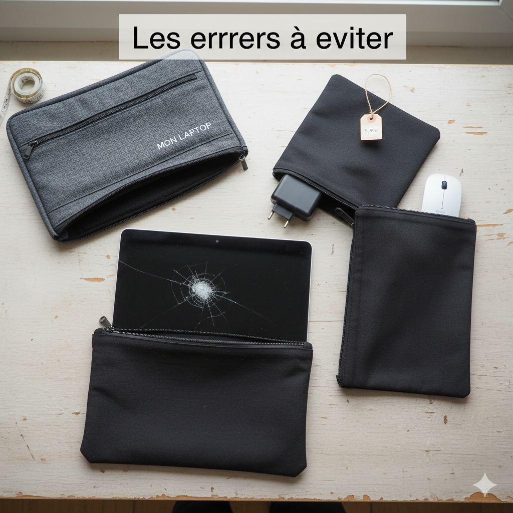 Comparaison entre une mauvaise protection ordinateur et une housse de qualité pour éviter les rayures et les chocs.